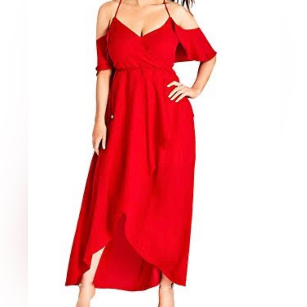 Formal dress City chic size L (20) sexy red dress Hot Deep v neck, cold shoulder - Picture 3 of 16